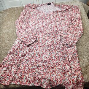 Torrid Red Floral V-Neck Long Sleeve Fit & Flare Rayon Knit Dress Womens Plus 2